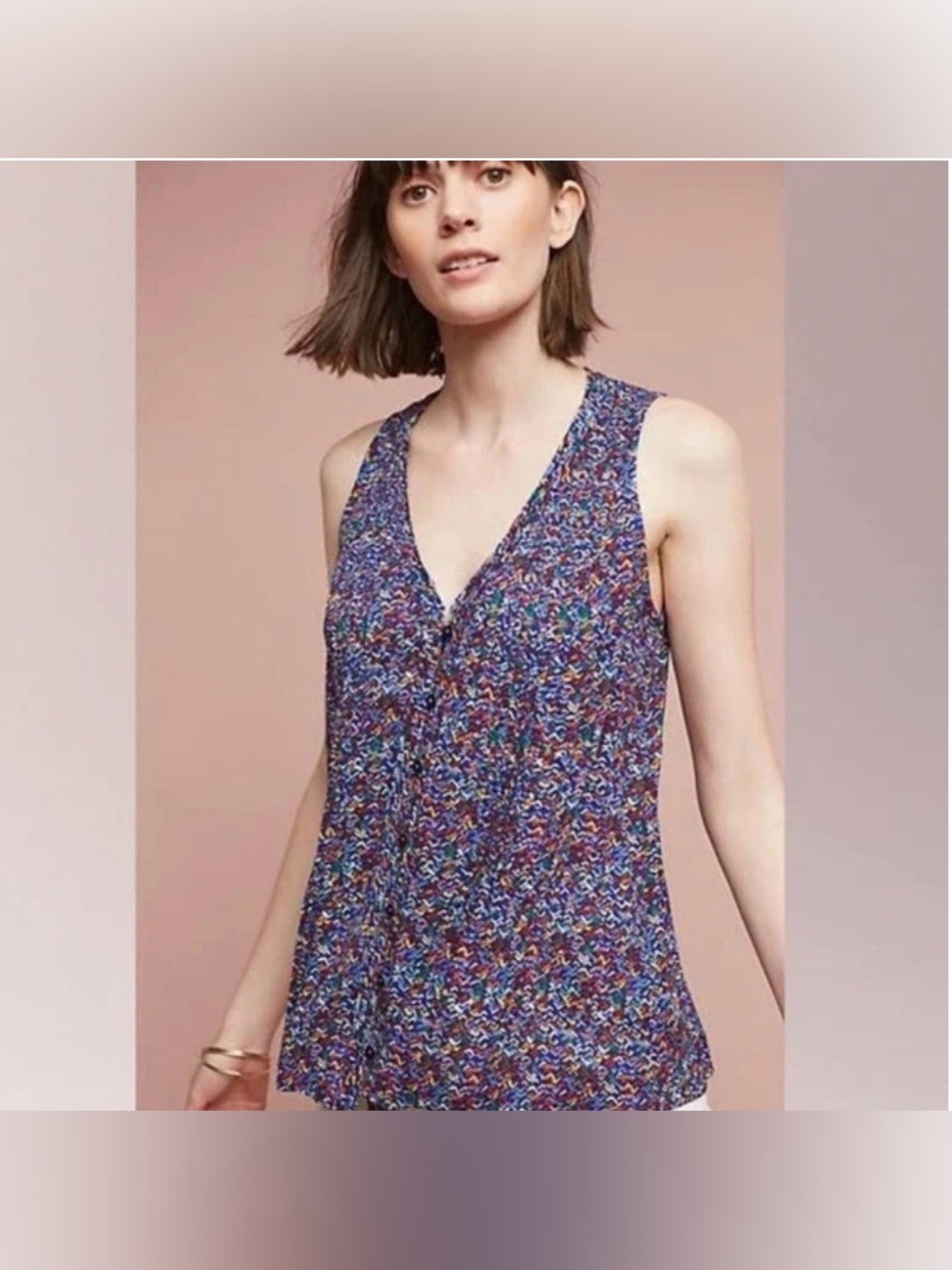 NWOT Anthropology Lila Pintucked Sleeveless Womenâs Blouse Blue Maeve Size MP